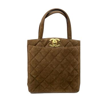 Chanel Brown Suede Logo  Shoulder Bag