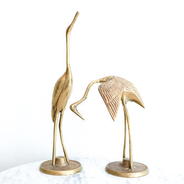 Only 1  Set Left! - Set of 2 Vintage Solid Brass Blue Heron / Stork / Crane Sea Birds 