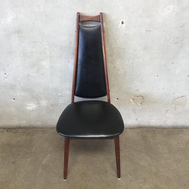 Mid Century High Back Danish Black Vinyl Chair