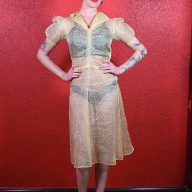 1930s Sheer Organdy Star Print Dress 