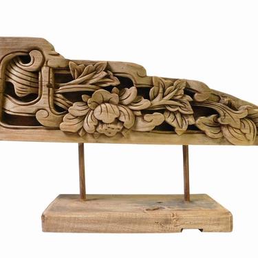 Chinese Vintage Wood Carved Floral Table Top Display Accent cs1386E 