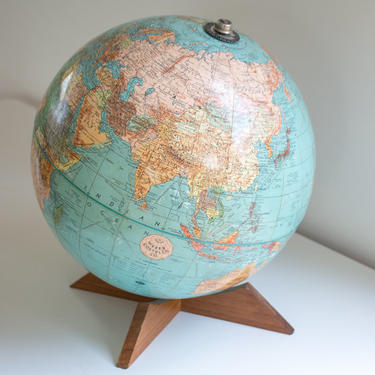 Mid-Century Modern Globe with Walnut 'X' Base by Weber Costello Co.
