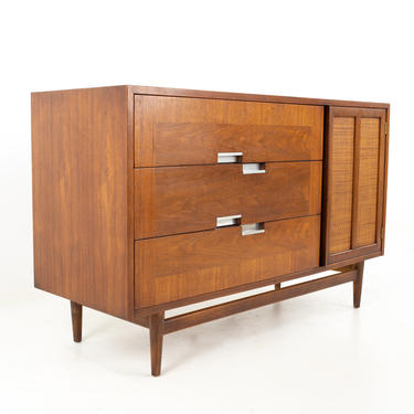 Merton Gershun for American of Martinsville Mid Century Walnut and Cane Sideboard Buffet Credenza - mcm 