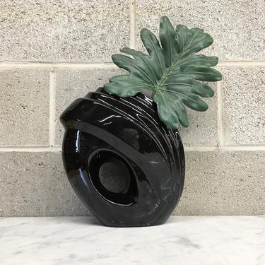 Vintage Vase Retro 1980s Contemporary + Ceramic + Black + Art Deco Revival + Abstract + Pottery + Flower or Plant Display + Home Decor 