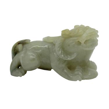 Hand Carved Natural Green &amp; Yellow Jade Feng Shui Lucky Pixiu Figure Pendant n465S 