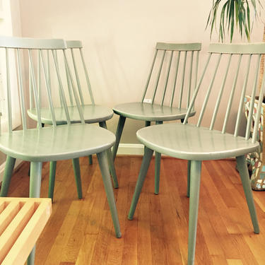 Set of Four Yngve Ekstrm Danish Swedish Spindleback Windsor Dining Chairs Mid Century Wegner Eames Era Painted 