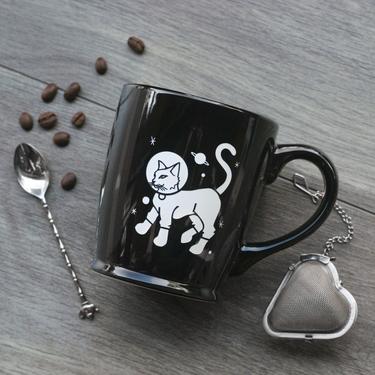 Astronaut Cat Space Mug - standard or speckled camp mug styles 