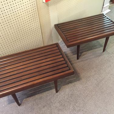 Pair MCM Slat Benches/End Tables