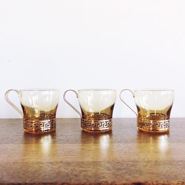 Vintage Amber Glass Coffee Mugs - Set of 3 