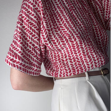 vintage fuchsia pattern silk blouse size US 4 