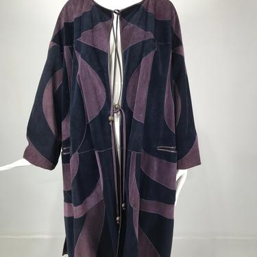 Vintage Patchwork Suede Coat in Purple & Navy Made in Finland