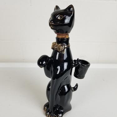 Retro Japanese Ceramic Black Cat Liquor Decanter with two shot glasses