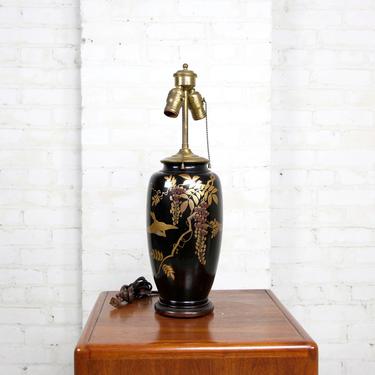 vintage asian style black and gold table lamp | Free shipping ONLY in NYC area 