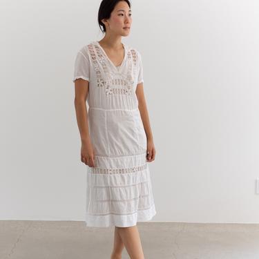 Vintage White Cotton Hand Crochet Dress | Antique Summer | XS S | 