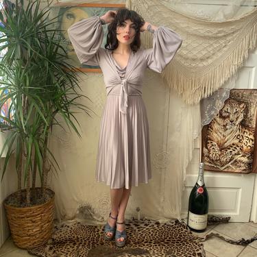 70's DISCO TWO PIECE - skirt and top - balloon sleeves - gray - silver beading - x-small/small 