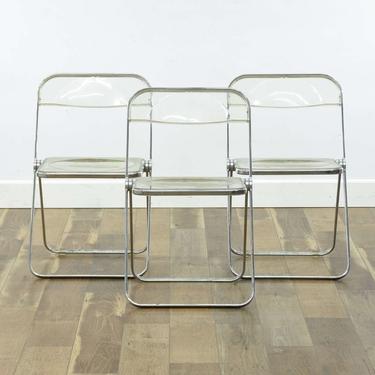 Set Of 3 Plia Mid Century Folding Lucite Chairs, Italy