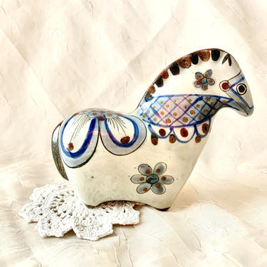 Mexican Pottery Horse, Hand Painted, Vintage 60s Mexico 