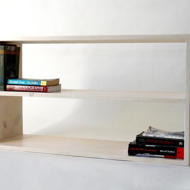 Long Wood Bookcase, Low Minimal Bookshelf, 2 Shelf Storage, Long Shoe Rack - Whitewash 