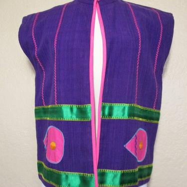 Vintage 1970s Irene Pulos Embroidered Mexican Vest, Medium Women 