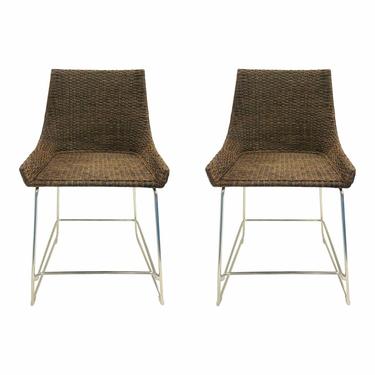 McGuire Organic Modern Brown Woven Abaca Shelter Counter Stools - a Pair