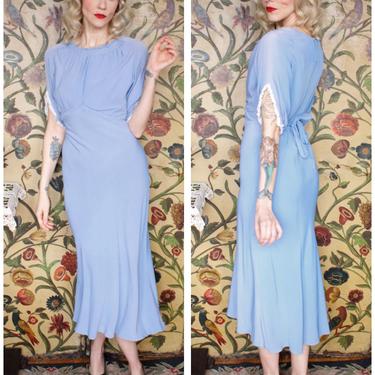 1930s Gown // Periwinkle Crepe National Recovery Act Bias Cut Gown // vintage 30s gown 