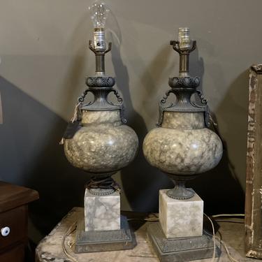 Beautiful Pair of Grey and a White Marble Lamps