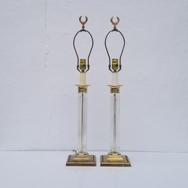 Paul Hanson  Brass And Glass Column Lamps A Pair . 