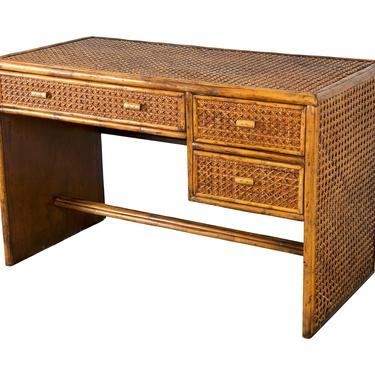 French Mid Century Modern Bamboo and Cane Writing Desk 