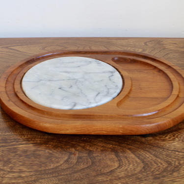 MCM, Retro, Mid Century Modern Teak and White Marble Cheese Board, Cheese Plate, Midcentury Mod, Minimalist, 60s, Platter, Serving 