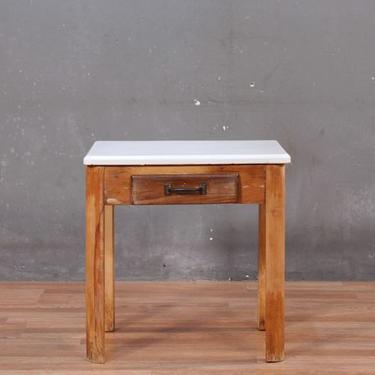 Rustic Enamel-Top 1-Drawer Side Table