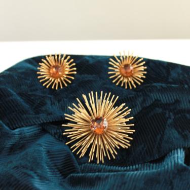 1950s Atomic Starburst Topaz Demi Parure Brooch &amp; Earring Set - 1950s SIGNED Sara Coventry Brooch - 1950s Topaz Brooch - Topaz Brooch 