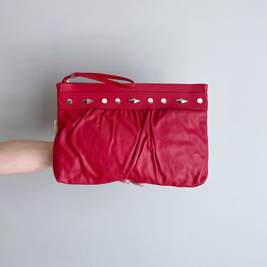 Vintage 80s Oversized Red Leather Clutch Wristlet- New Old Stock 