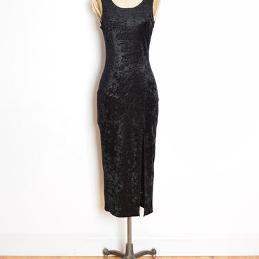 vintage 90s dress black crushed velvet backless bandage bodycon maxi goth dress S M clothing 