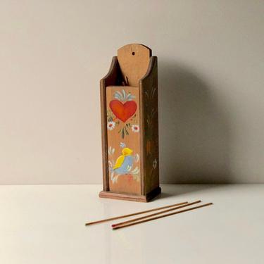 Vintage Handpainted Wooden Match Holder wall mounted,Long Wall Mounted Match Holder 