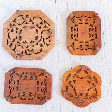 Vintage Bohemian Hand Carved Teak Wood Decorative Trivets / Wall Art Hangings - Made In India (Sold Separately) 