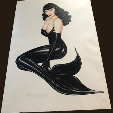 OLIVIA De Berardinis Lithograph, UP PERISCOPE, Bettie Page, Limited Signed, 1992 One Of A KInd Model Signed Art 