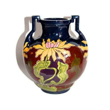 Folk Art Vase Austrian Amphora Old Moravian Antique Vases &amp; Vessels Art Nouveau Botanical Rustic Home Decor Housewares Wedding Gift c1900 