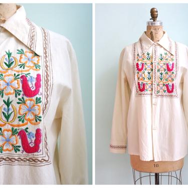 Vintage 1970's Mexican Embroidered Blouse | Size Medium 