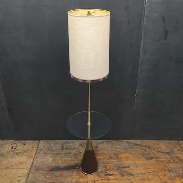 Laurel Lamp Co. Floorlamp Table Cast Brass toned metal with Glass Original Shade Mid-Century Vintage Mad Men McM 