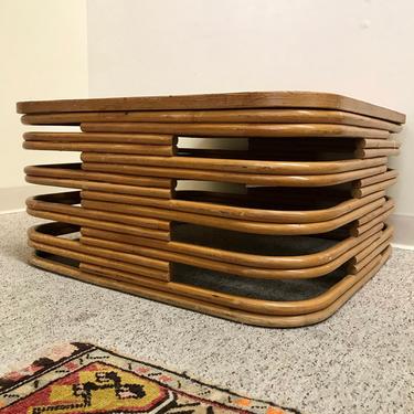 Free Shipping within US - 1970s Paul Frankl Rattan Square Coffee Table Stand 
