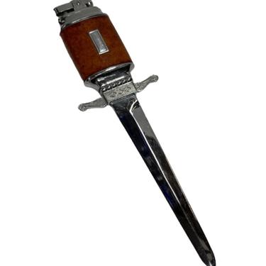 Chrome Mid Century Leather Wrapped Letter Opener Lighter 