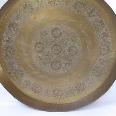 Large Brass Serving Tray Morroccan Brass Round Tray Boho Wall Art Engraved Gold Metal Serving Tray Gold Platter Bohemian India Tray 
