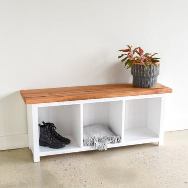 Wood + White Storage Bench / Reclaimed Cubby Bench 