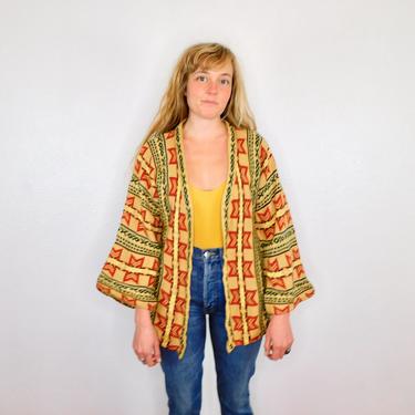 Cardigan Sweater // vintage 70s knit boho hippie dress blouse hippy sweater 1970s space dye tribal // S/M 