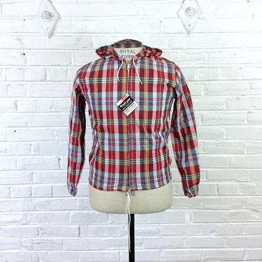 Size XS-S Vintage 1950s NOS Madras Cotton by Dan River Fabrics Windbreaker Jacket with Hood and Drawstrings 