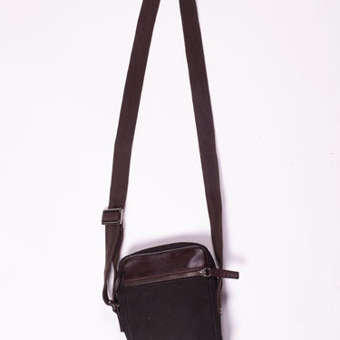 GUCCI Y2K Monogram Canvas + Leather Crossbody Bag Black GG Web Logo Shoulder Minimal Zip Pocket 