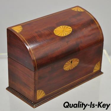 Antique Mahogany English Regency Satinwood Pinwheel Inlay Letter Desk Box