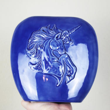 Vintage 1980s Ceramic Unicorn Vase 