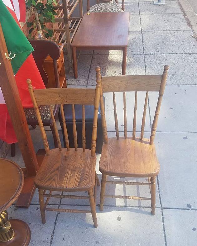 SOLD.                   Pair of Chestnut Seat Kitchen Chairs