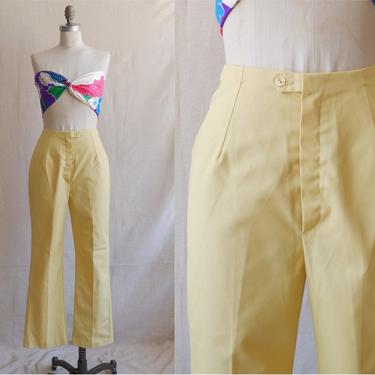 Vintage 60s Butter Yellow Cotton Trousers/ 1960s High Waisted Straight Leg Pants/ Size Small 25 